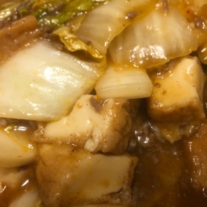 麻婆豆腐の素で！！厚揚げと白菜の麻婆豆腐炒め煮♡